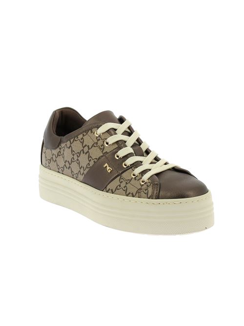 sneakers da donna in pelle ed ecopelle bronzo e beige NERO GIARDINI | I411614D300